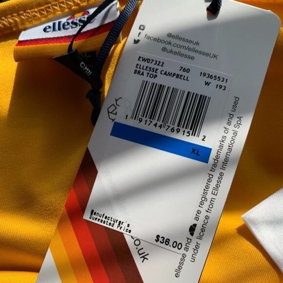 Ellesse XL Yellow Logo Double Layered Bra Top - Picture 6 of 6